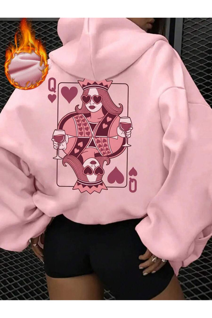 Women's Cup Girl Printed 3 Thread Oversized Hoodie Sweatshirt