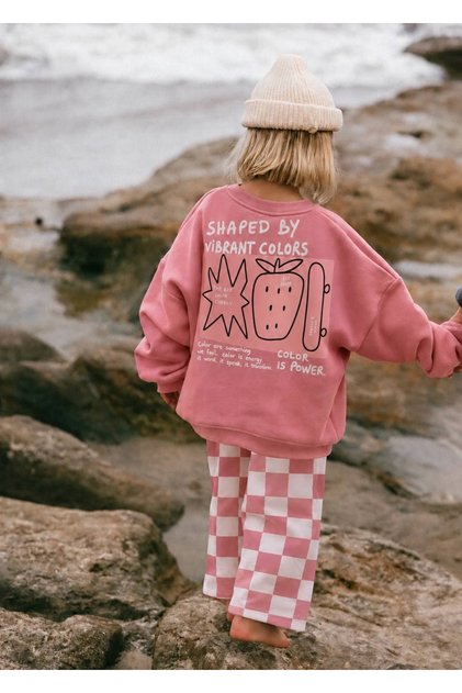Girls' 3-Ply Cotton Printed Sweatshirt and Checked Pants Set 2-8 Years