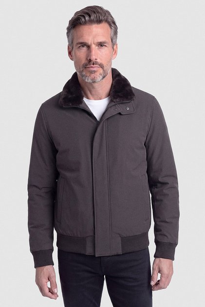 Brown Fur Collar Men's Zippered Coat