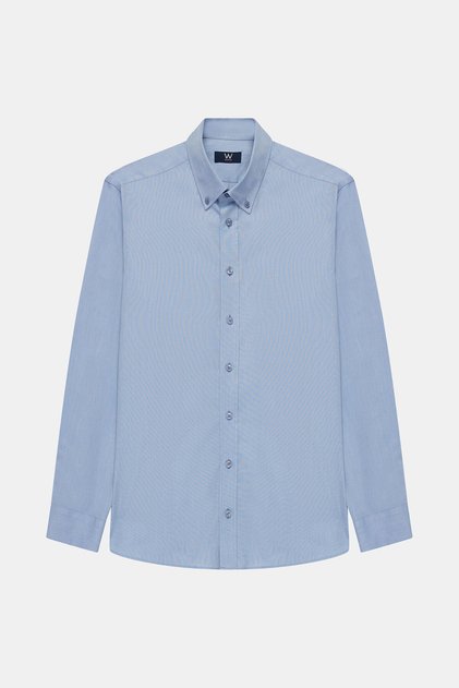 CUSTOM FIT KOYU MAVİ DÜĞMELİ YAKA OXFORD %100 PAMUK GÖMLEK