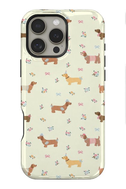 iPhone 16 Pro Max Compatible - Sausage Poodles, Double Layer Cover, Glossy Surface Protective Case