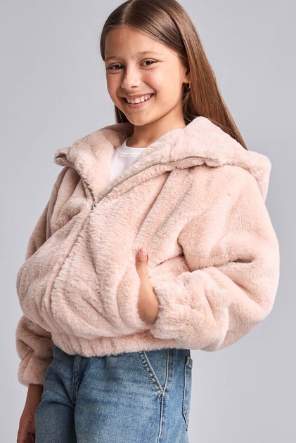 Hooded Zippered Plush Jacket Coat for Girls H2941A826Au