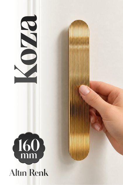 Koza Altın Renk 160 mm (16 cm) Çizgili Metal Dolap Çekmece Kulpu Modern Lüks Altın Kulp
