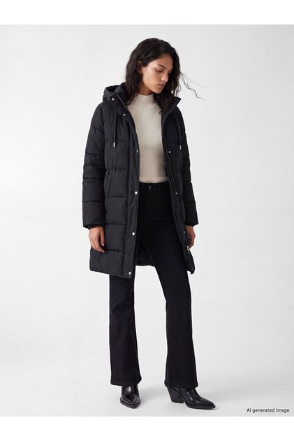 Xside Black Hooded Women's Puffer Jacket