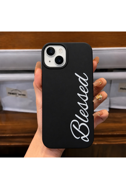 iPhone 13 / 14 / 15 Compatible Black Blessed Written Stylish Phone Case