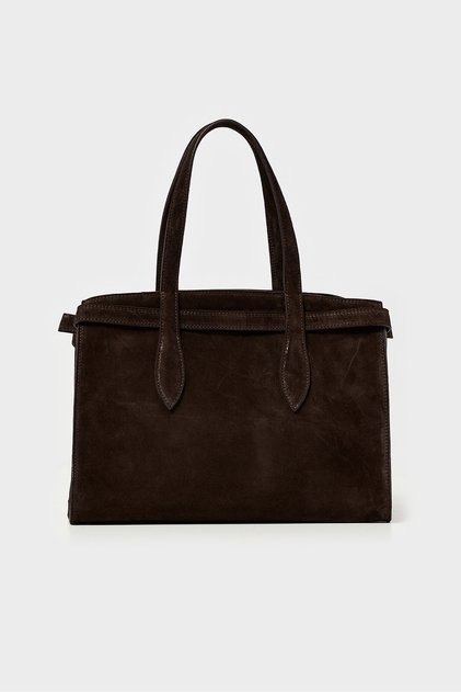 Genuine Leather Large Size Shoulder Bag - Brown