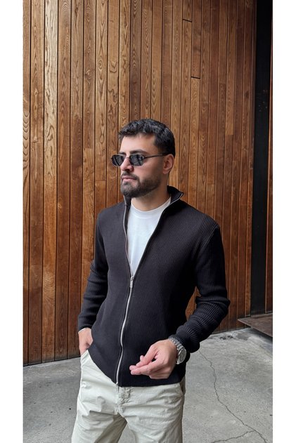Men's Knitwear Cardigan Double Zipper Half Turtleneck Lycra Regular Fit Zipper Cardigan Code: Jsm26Th-001