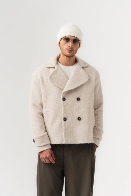 Ravello Bearded Fabric Textured Buttoned Double-Breasted Collar Men's Coat