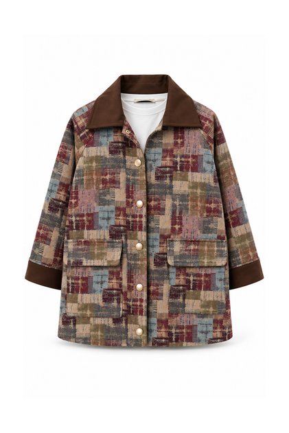 Women's Jacquard Woven Jacket with Suede Detail on Sleeves and Collar, Ethnic Patterned Jacket 6026 - Premium Series