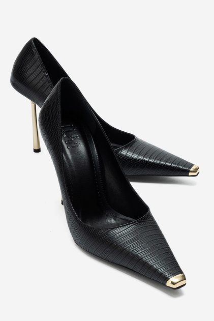 Nikolia Black Striped Women's Heeled Shoes