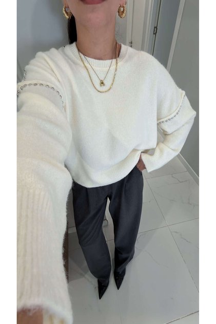 Verda Ecru Drop Detailed Knitwear