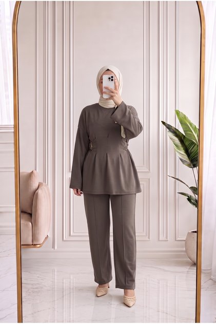 Lalbahar Waist Buckle Suit-Na3471 Mink
