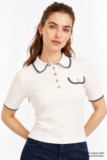 Kısa Kollu Polo Yaka Slim Fit Triko Bluz