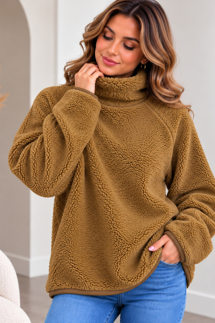 Women's Plush Fleece Sweatshirt High Collar Soft Textured Winter Wear