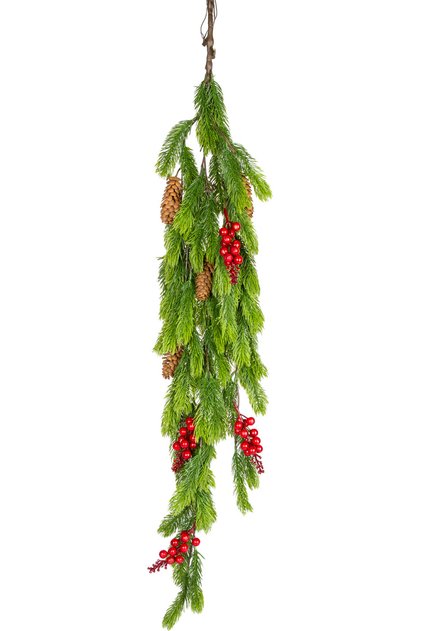Christmas Ornament Ivy Pine Branch with Conifers and Pinecones Green 105 Cm.