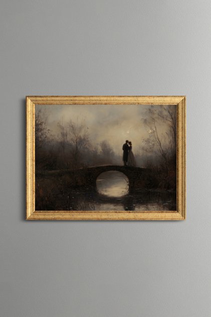 Couple on the Stone Bridge - Vintage Patterned Painting - Fine Model