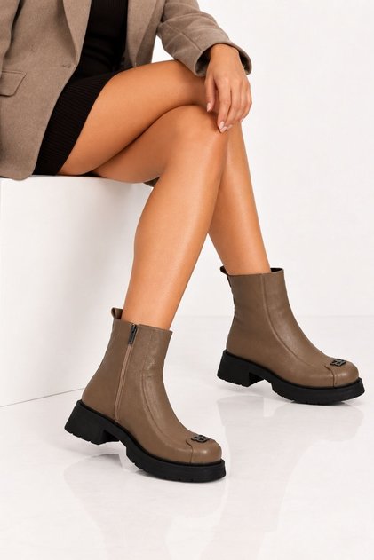Laceless Zippered Genuine Leather Casual Boots 335-Rv-21 Women's Boots