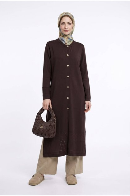 Trendy Embroidered Buttoned Cold Yarn Wide Fit Long Sweater Cardigan Dress
