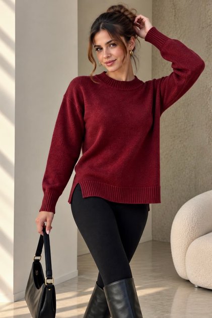 Women's Knitwear Sweater Crew Neck Slit Comfortable Cut My3535