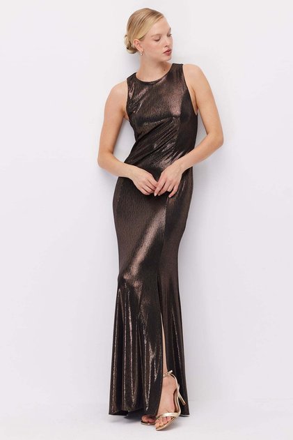 Women's Metallic Sleeveless Long Dress