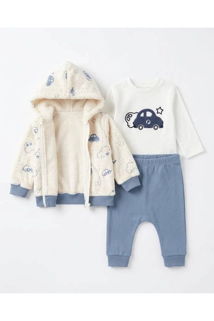 3-Piece Car Embroidered Baby Boy Set Welsoft 100% Cotton Printed Bodysuit 3-6 Months 6-9 9-12 12-18 Months Newborn Baby Set Cardigan +Pants +Bodysuit 100% Cotton Winter Baby 3-Piece Set