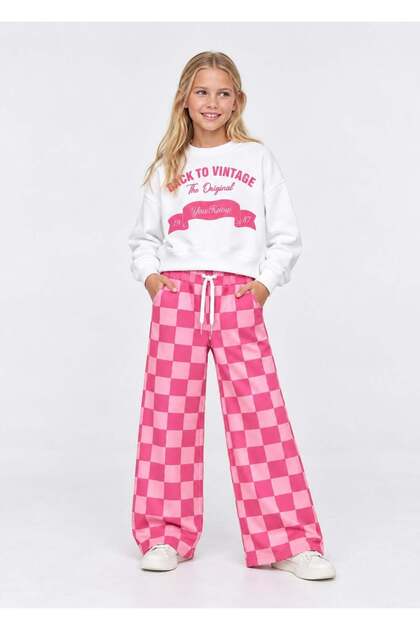 Girl's Checkerboard Patterned Tracksuit Set Jab-17135