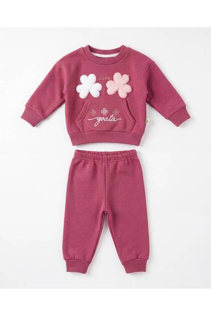 Love Embroidered Baby Girl Set 3 Threaded 100% Cotton 6-9Months 9-12Months 12-18Months 18-24 Months Top and Bottom 2-Piece Baby Girl Set Winter Baby Set Girl's Sweater Pajamas