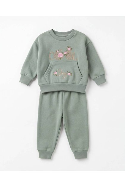 Cool Embroidered Baby Girl Set 3 Threaded 100% Cotton 6-9Months 9-12Months 12-18Months 18-24 Months Top and Bottom 2-Piece Baby Girl Set Winter Baby Set Girl's Sweater Pajamas