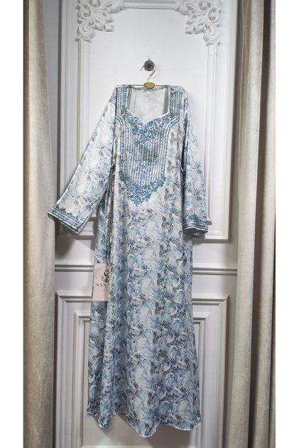 The Gulf Coast Comes in Sky Blue and White and Features a Patterned Design.