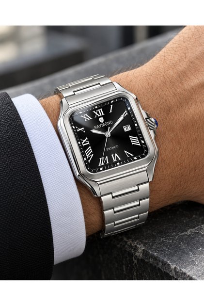 Rym-614270 Roma Numerals Square Men's Wristwatch - Steel Strap