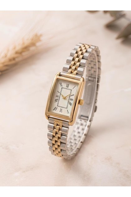 Carten Vintage Rectangular Gold Silver Women's Wristwatch