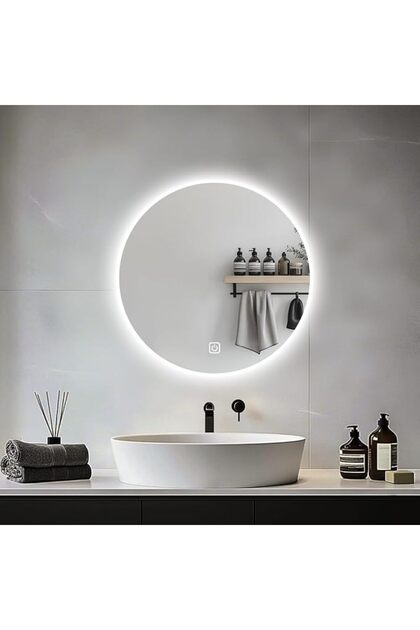 مرآة حمام LED دائرية بقطر 50 سم للتركيب فوق الحوض، مرآة زينة مثبتة على الحائط مضادة للضباب مع إضاءة قابلة للتعتيم