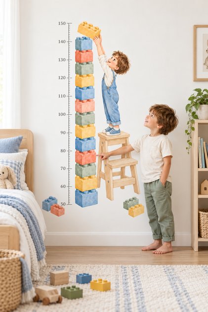 Pastel Lego Blocks Height Gauge Wall Sticker Children's Room Decoration