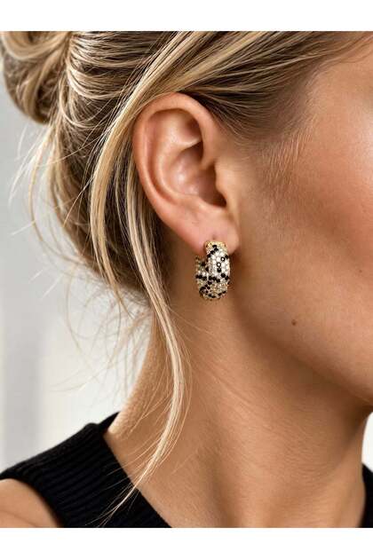 Raven Mini Bold Leopard Stone Hoop Earrings