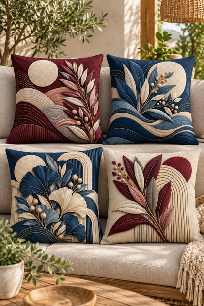 Digital Printing Top Quality Navy Blue Claret Red 4-Piece Throw Pillow Cover Set