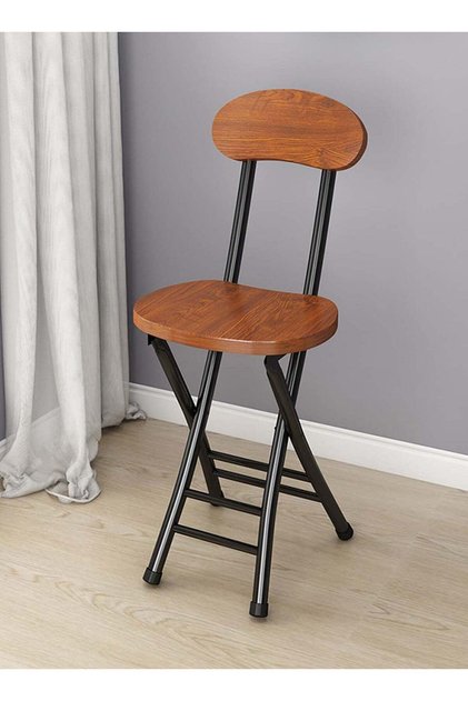 Folding Chair with Metal Frame and Backrest,Ideal for Home, Picnics, Fishing, and Camping - brown