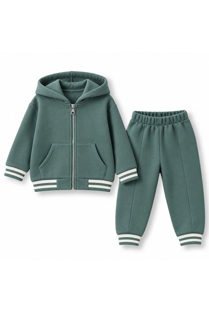 Boys' Hooded Zippered 2-Piece Tracksuit Set Striped Ribbed Cardigan and Pants 1-2-3-4 Years Old