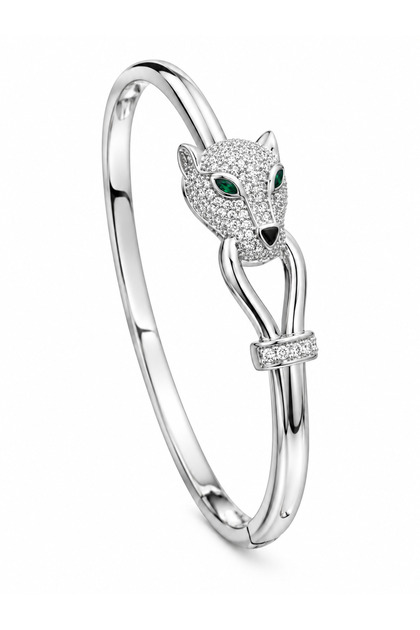 Panthère Éclat Stone Panter Handcuff Bracelet-Silver