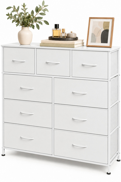 9-Drawer Fabric Dresser, Bedroom Storage Organizer with Steel Frame & Wood Top for Closet