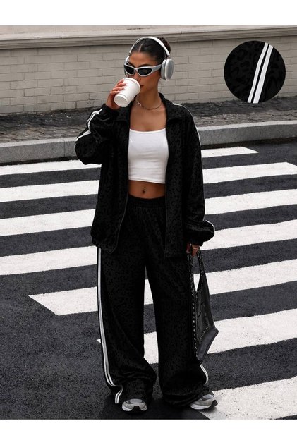 Jagu Striped Top and Bottom Set Black