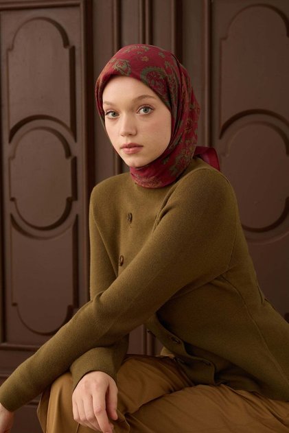Velora Eşarp Shawl Pattern Koyu Kırmızı
