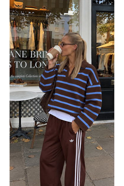 Edinburg Women's Striped Oversize Polo Collar Knit Sweater