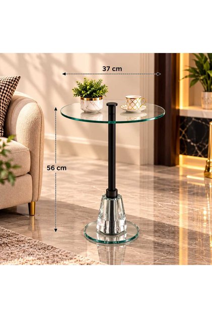طاولة خدمة زجاجية دائرية بتصميم عصري مع لمسة كرستالية