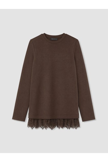 Kahverengi Dantel Detaylı Soft Touch Kadın Tunik