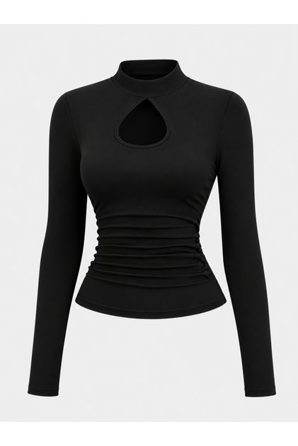 Elegant Blouse Featuring a Stylish Drop Collar, Cinched Waist Design, and a Body-Hugging Cut. A Must-Have for Your Daily and Special Combinations!