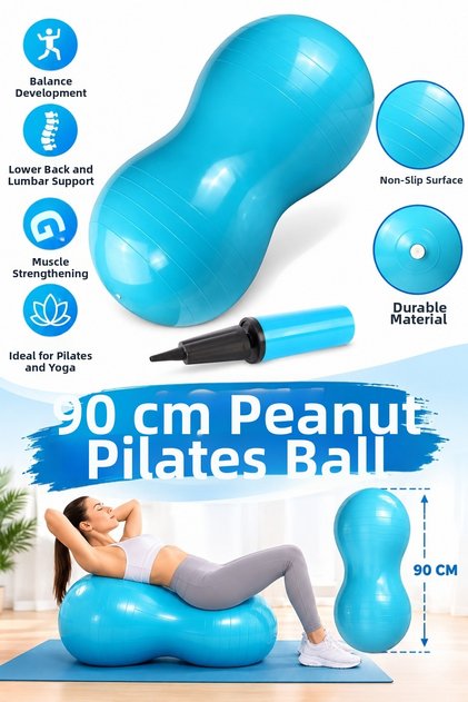 Peanut Shaped Blue Pilates Ball and Pilates Ball Pump