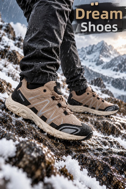 Men's Outdoor Trekking Shoes Beige Black Mountain Hiking and Casual Sports Shoes