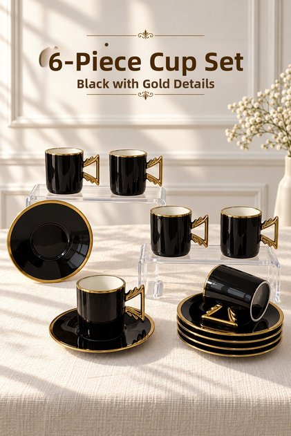 6-Person Gold Detailed Porcelain Coffee Set