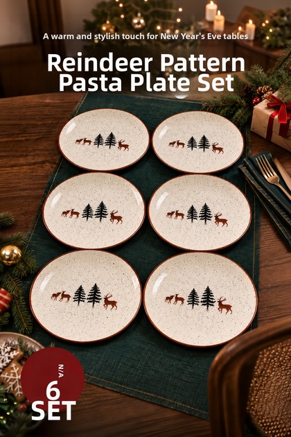 6-Piece Deer Patterned Round Cake Plate 19 cm Dessert Presentation Serving Plate for 6 People