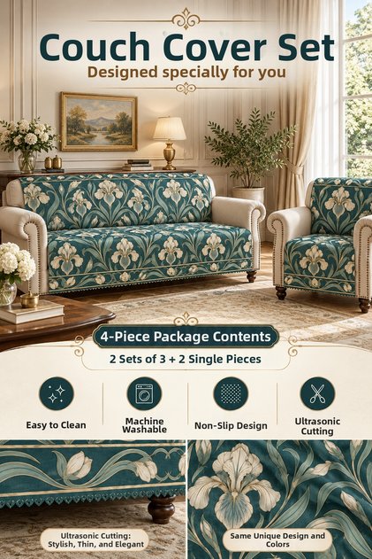 Multi-Purpose Sofa Cover,Sofa Bed Cover Set with Non-Slip Sponge 3,3,1,1